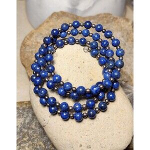 Sodalite Silver tone Beaded Coil Wrap Bracelet Vintage